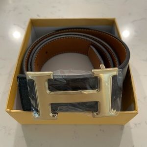 Black and Tan reversible belt with letter H